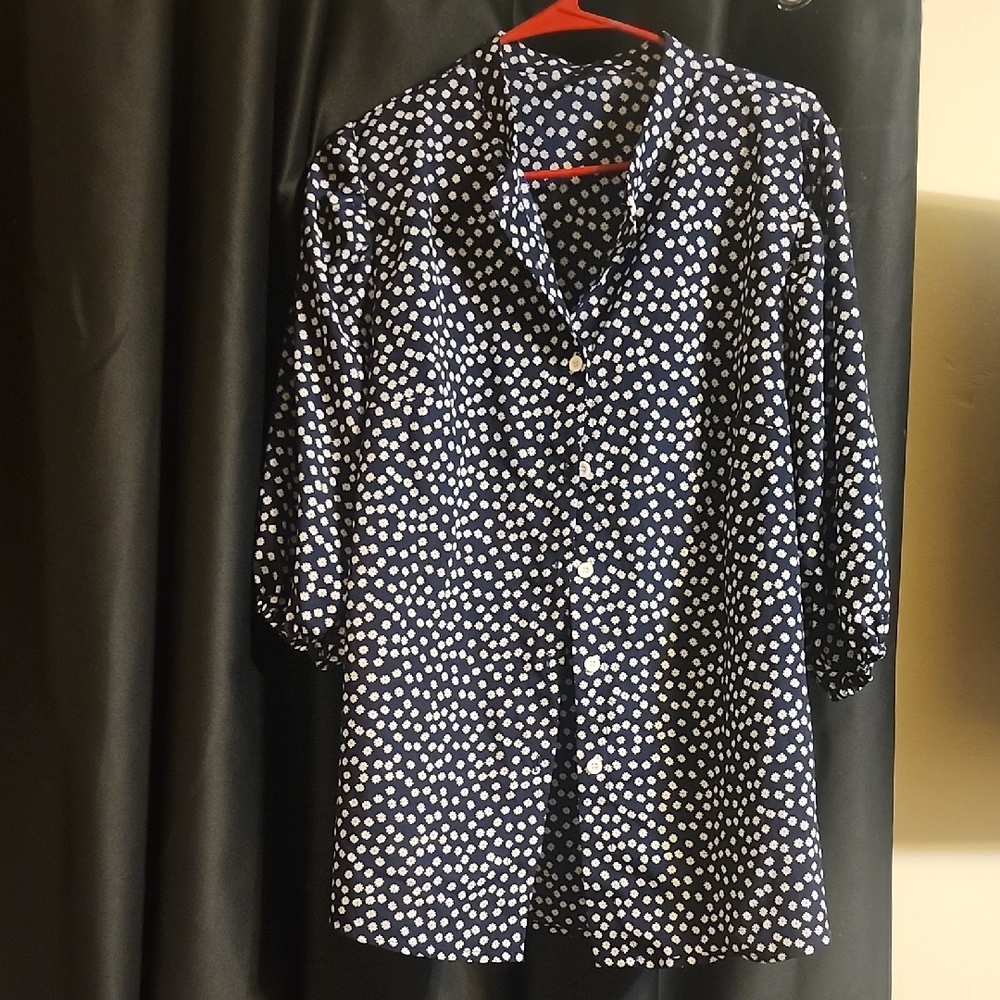 SHEIN Navy Floral Pattern Blouse